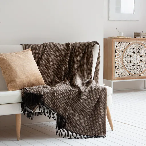 Pléd s třásněmi IRMA hnědý 150 x 200 cm