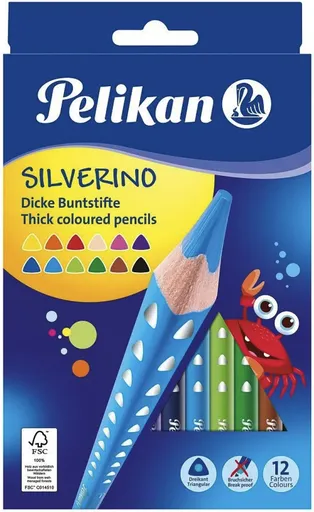 Pastelky Silverino 12 barev, trojhranné, silné