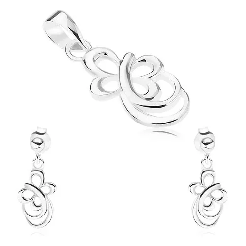 Stříbrná sada 925 - náušnice, přívěsek, obrys motýla, zaoblené linie