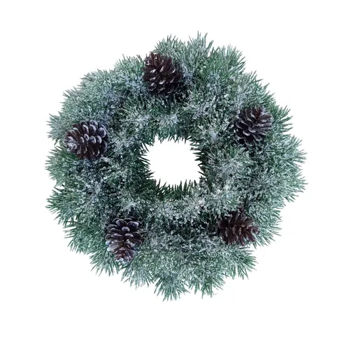 Plastový věnec zasněžený se šiškami, d. 28 cm