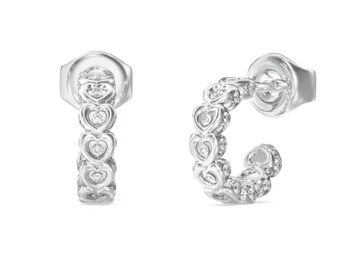 Guess Ocelové kruhové náušnice se srdíčky L.O.V.E. JUBE05472JWRHT/U