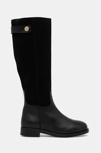 Kožené kozačky Tommy Hilfiger TH STUD LEATHER MIX LONG BOOT