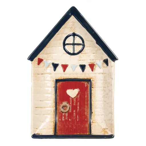 Béžový keramický talířek plážový domek - 27*18*3 cm Clayre & Eef