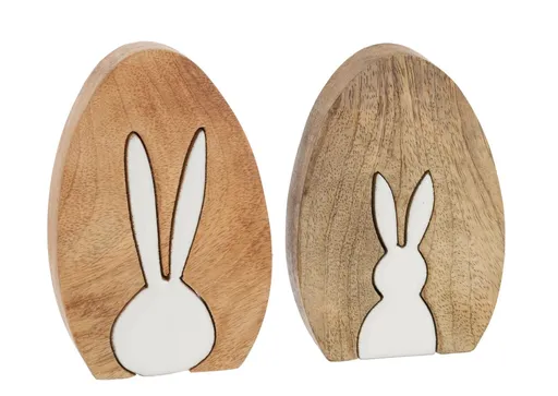 2ks dřevěná velikonoční dekorace Vajíčko se zajíčkem - 9*2,5*13 cm J-Line by Jolipa