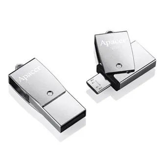 Apacer USB flash disk OTG, USB 3.0, 64GB, AH750, stříbrný, AP64GAH750S-1, USB A / USB Micro B, s otočnou krytkou, DOPRODEJ
