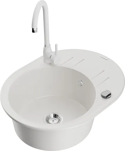 MEXEN/S Kevin granitový dřez s odkapávačem včetně baterie Telma, bílá 6517-20-670200-20