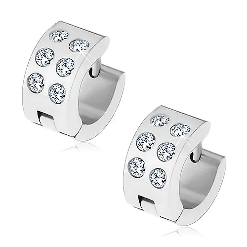 Ocelové kloubové náušnice se šesti kulatými zirkony čiré barvy
