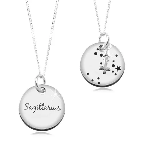 Náhrdelník ze stříbra 925, kruhová známka a řetízek, znamení STŘELEC