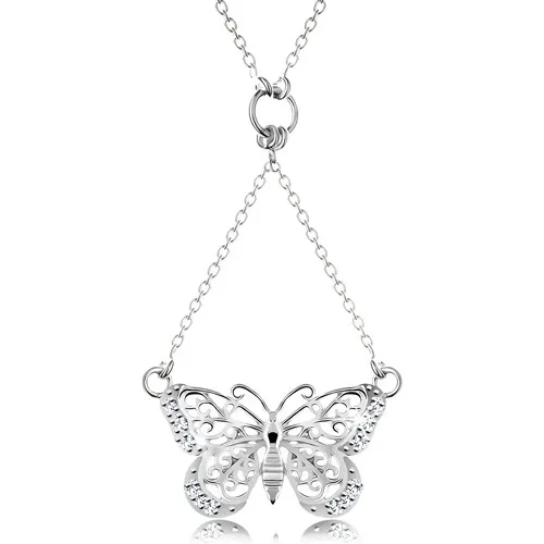 Stříbrný 925 náhrdelník, řetízek a přívěsek - vyřezávaný motýlek