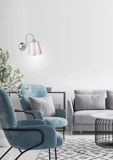 Kulatá chromovaná nástěnná lampa s šedým látkovým stínidlem Luk