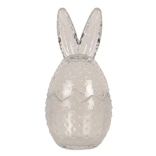 Skleněná dóza  s víkem ve tvaru vejce se zaječími oušky – Ø 8*17 cm Clayre & Eef