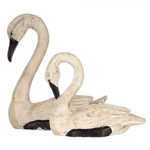 2ks béžová dřevěná dekorace Labuť Swan - 21*10*18 / 26*11*29 cm Clayre & Eef