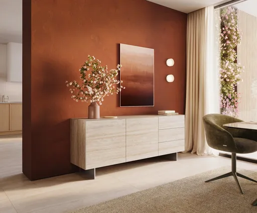 Komoda Cuor 180 cm keramika Laminam® Travertino Bianco krémově