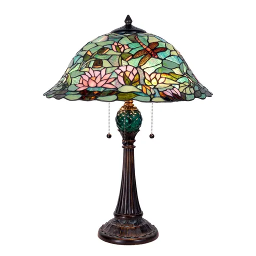 Stolní lampa Tiffany s tyrkysovým stínidlem Waterlily - Ø 47*60 cm  Clayre & Eef