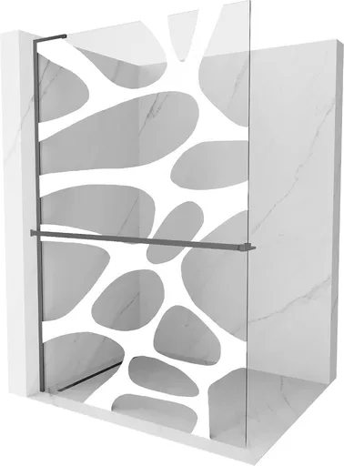 MEXEN/S Kioto+ L Sprchová zástěna WALK-IN s poličkou a držákem ručníků 120 x 200, bílý vzor, grafit metal 800-120-123-95-97