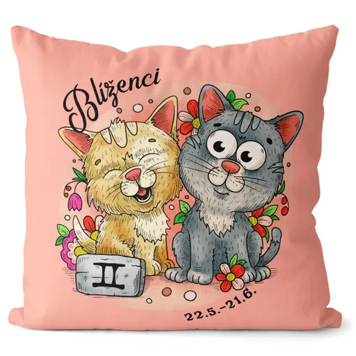 Polštář Kočičí znamení – blíženci (Velikost: 55 x 55 cm)