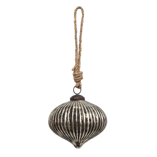 Stříbrno-černá antik skleněná vánoční ozdoba - Ø 10*9 cm Clayre & Eef