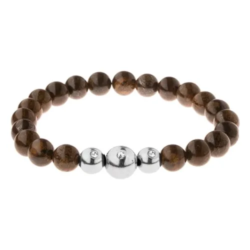 Elastický náramek na ruku, korálky v bronzových odstínech, ocelové kuličky