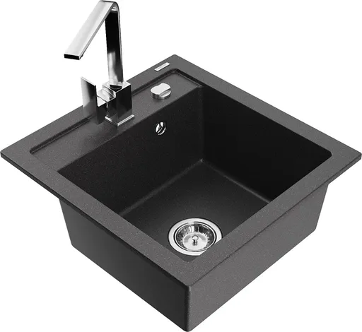 MEXEN/S Vito granitový dřez 1-miska včetně baterie Rita, černá kropenatý 6503-76-670300-00