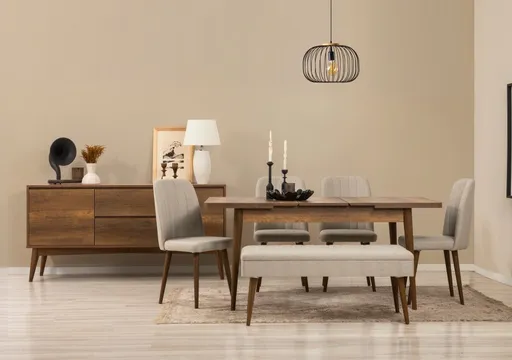 Set s rozkládacím stolem, židlemi a konzolou (7 kusů) Vina 03 1005 - Walnut, Cream