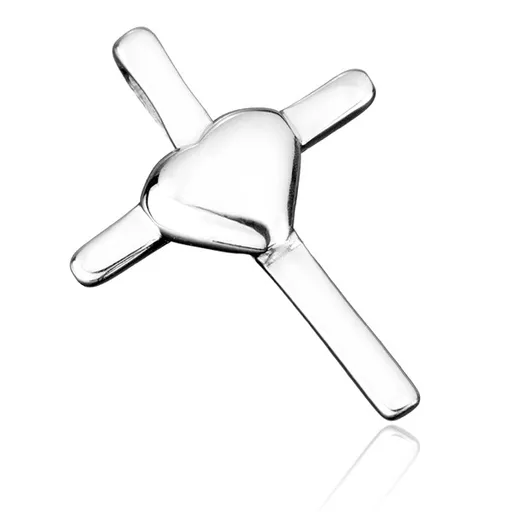 Stříbrný přívěsek 925 - latinský křížek se srdcem uprostřed