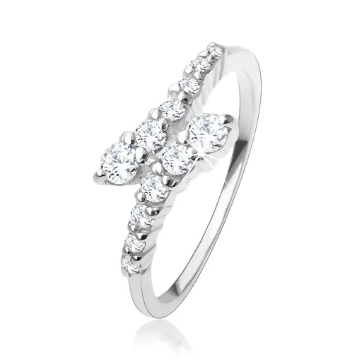Stříbrný prsten 925, zahnuté zirkonové linie v čiré barvě - Velikost: 59