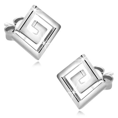 Stříbrné náušnice 925, motiv řeckého klíče - labyrint, puzetové zapínání