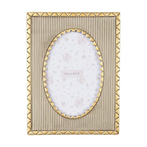 Béžovo-zlatý fotorámeček s rýhováním - 16*2*21 cm / 10*15 cm Clayre & Eef