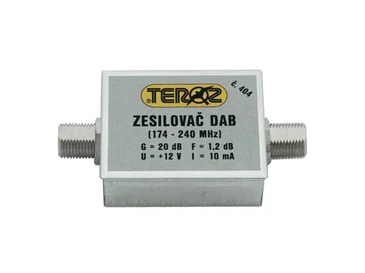 Anténní zesilovač TEROZ 404X, DAB, G20dB, F1,2dB, U98dBμV, F-F