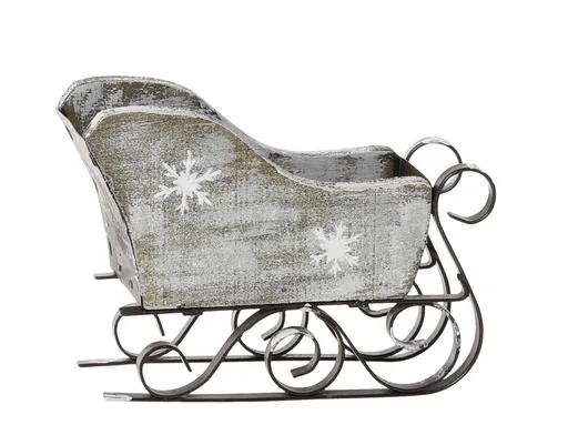 Zinkové antik kovové zdobené sáňky s vločkami Christmas - 10*5*12 cm Chic Antique