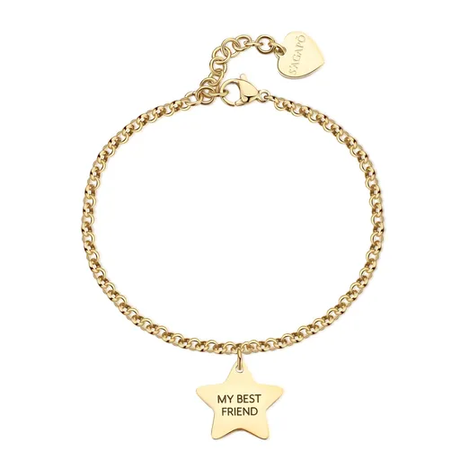 S'Agapõ Ocelový pozlacený náramek s přívěskem Besties Forever Be My Family SBY033