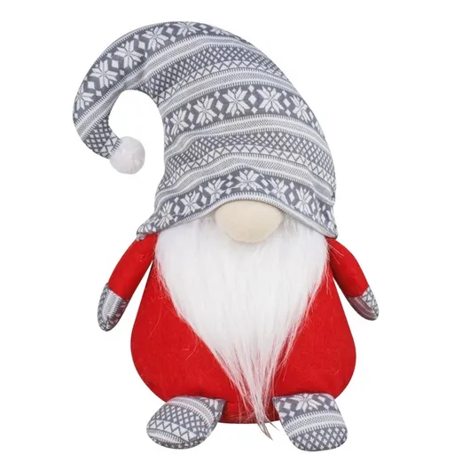 Skřítek na postavení v šedé čepici 25 cm červený