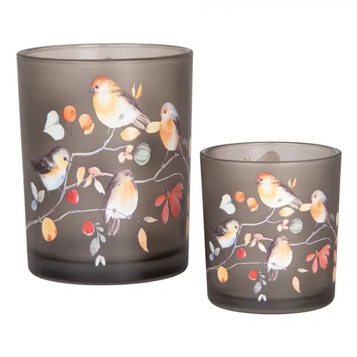 2ks skleněný granitový svícen s ptáčky - Ø 7*8 / 10*13 cm Clayre & Eef