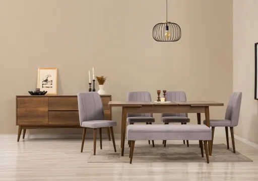 Set s rozkládacím stolem, židlemi a konzolou (7 kusů) Vina 03 0701 - Walnut, Grey