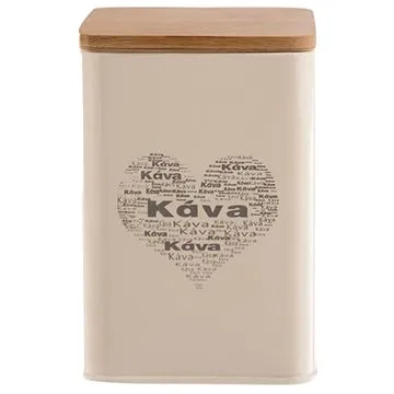 ORION Dóza plech/dřevo 9,5x9,5x14 cm KÁVA SRDCE (127502)