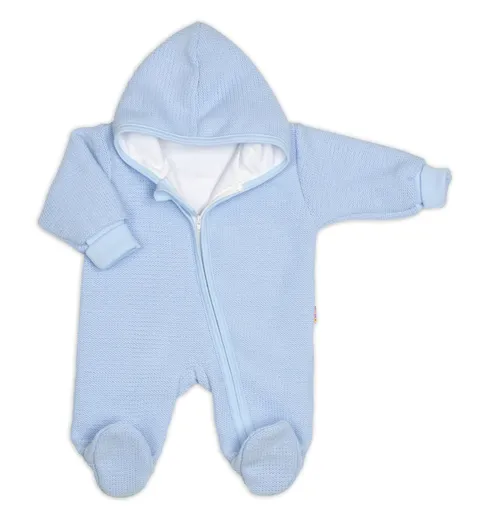 Baby Nellys Pletený overal s kapucí, CUTE - sv. modrý, vel. 62