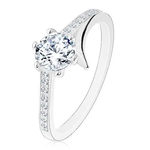 Zásnubní prsten, stříbro 925, rozdělené rameno, zirkonové linie, kulatý zirkon - Velikost: 59