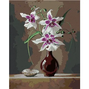 Zuty - Malování podle čísel - ZÁTIŠÍ ORCHIDEJ V ČERVENÉ VÁZE A MUŠLE (PIETER WAGEMANS), 80x100 cm, v (HRAmmb06475nad)