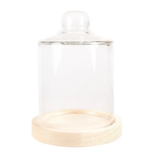 Přírodní dřevěný podnos se skleněným poklopem - Ø 13*18 cm  Clayre & Eef