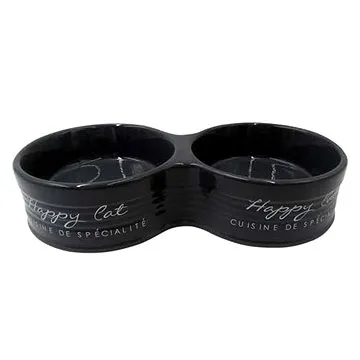DUVO+ Happy Cat Keramická dvojmiska antracit 26 × 13 × 5,5cm 300ml (5414365332679)