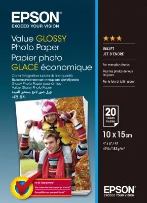 Epson Value Glossy Photo Paper C13S400037, 183 g/m2, 10x15cm, 20ks, lesklý, bílý, foto papír