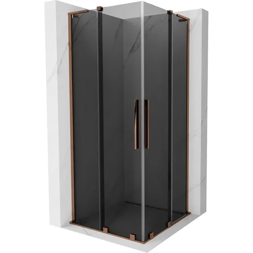 MEXEN/S Velar L Duo sprchový kout, posuvné dveře 90 x 90, grafit, růžové zlato 871-090-090-02-43-60
