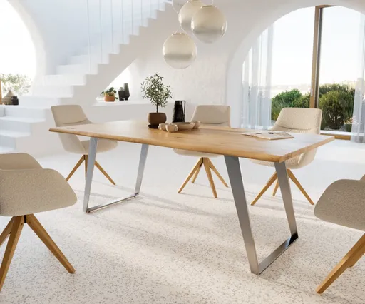 Jídelní stůl Edge 200x100x2,5 dub přírodní nerezová ocel šikmý