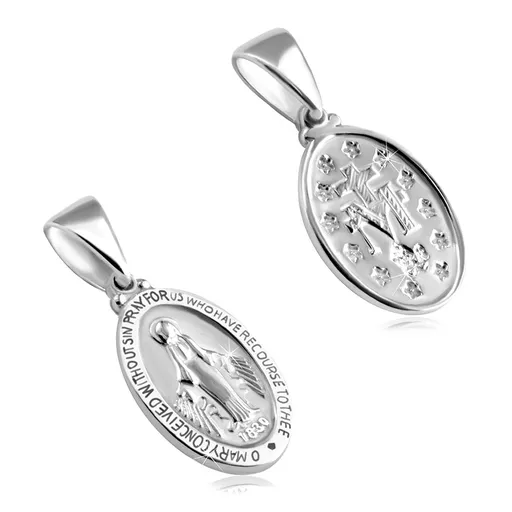 Stříbrný oboustranný 925 přívěsek - oválný medailon s Pannou Marií, matný povrch