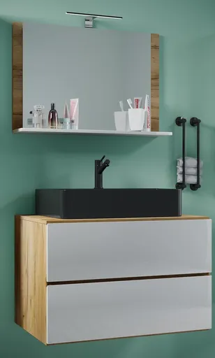 VCM 3dílná umyvadlová skříňka Lendas BL M 80 cm se zrcadlem, dub medový