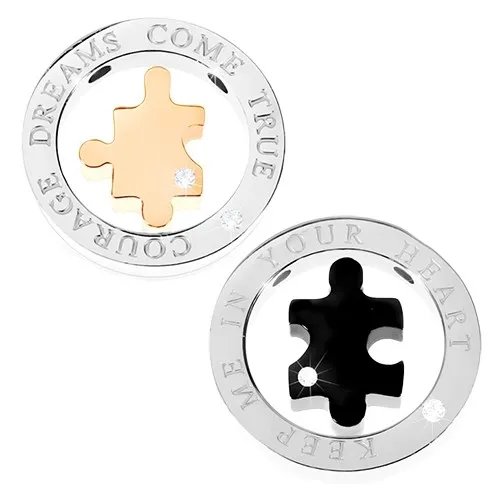 Přívěsek dvoudílný - mohutná obruč, puzzle, nápis, zirkon