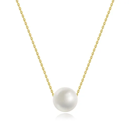 Náhrdelník ze žlutého 14karátového zlata - bílá sladkovodní perla, jemný řetízek
