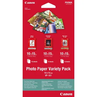 Canon Photo Paper Variety Pack VP-101, VP-101, foto papír, 5x PP201, 5x SG201, 10x GP501 typ lesklý, 0775B078, bílý, 10x15cm, 4x6"