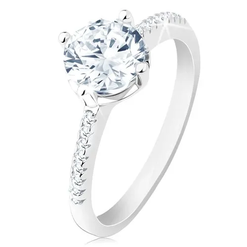 Stříbrný prsten 925, zdobená ramena, blýskavý zirkon, vyřezávaný kotlík - Velikost: 49