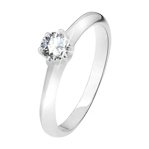 Stříbrný prsten 925, čirý zirkon v kalíšku se šesti kolíčky - Velikost: 49